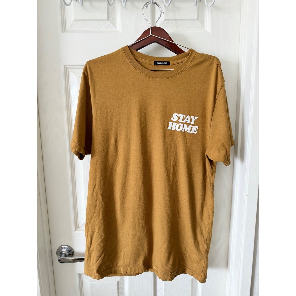 Talentless Mens Stay Home Graphic T-Shirt Mustard Yellow Brown Large L